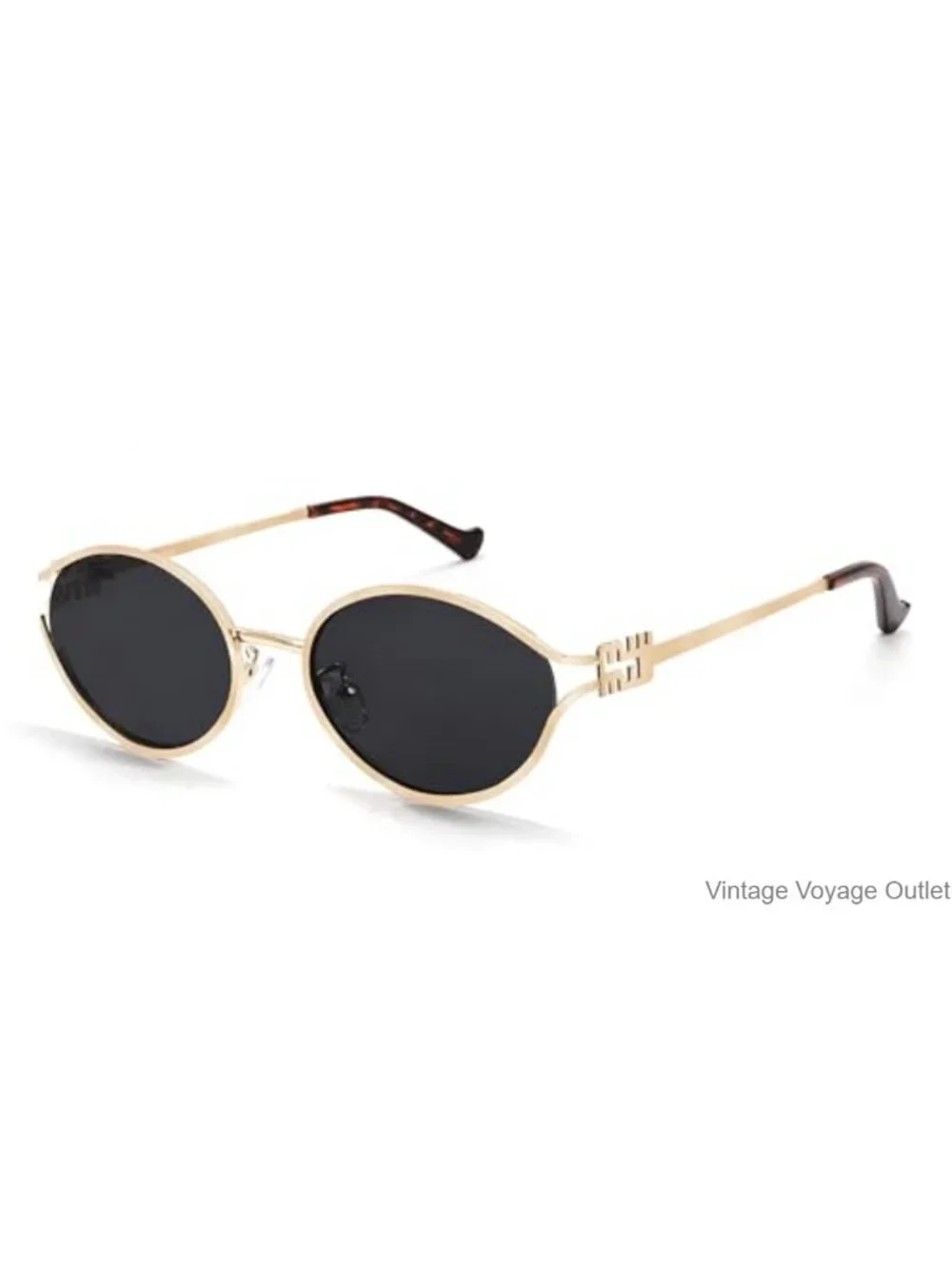 Vintage Retro Oval Small Sunglasses 90s Gold Frame UV400